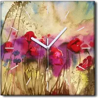 Coloray Uhr auf Leinwand 30x30 cm Wand Uhr Dekoration Wohnzimmer Segeltuch weiße Zeiger -Aquarelle Blumen