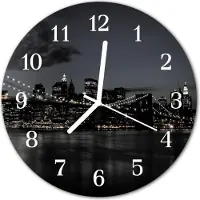 Tulup Glasuhr Wanduhr Küchenuhr Echt-Glas 30fi cm Skyline Brücke schwarz