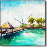 Coloray Uhr auf Leinwand 30x30 cm Wand Uhr Dekoration Wohnzimmer Segeltuch weiße Zeiger -Landschaft der Tropeninsel