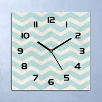 Coloray Wanduhr Echt-Glas-Küchenuhr Blau-weißer Zickzack Quarz 30x30 Deko Bilder