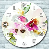Coloray Wanduhr aus Glas Rund fi 30 Aquarell Blumen Quarz Deko Schlafzimmer Büro
