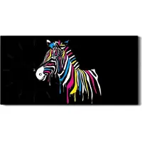 Coloray Wanduhr Uhr Wandbild Leinwand 60x30 Foto groß Zebra mit farbigen Streifen - schwarze Hände