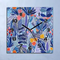 Coloray Wanduhr Echt-Glas-Küchenuhr Blaue Wildblume Quarz Lautlos 30x30 Deko Bilder