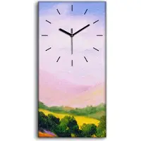 Coloray Wanduhr Leinwand Bild Uhr Geräuschlos 30x60 Wiesenlandschaft Berge Malerei - schwarze Hände