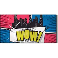 Coloray Dekor Leinwand Uhr Wandbilder 60x30 Kunst Comic mit Sprechblase und Stadt - weiße Hände