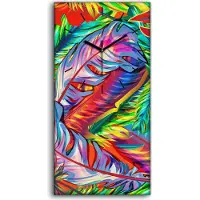 Coloray Dekor Leinwand Uhr Wandbilder 30x60 Foto Wand Vogel mehrfarbige Federn - schwarze Hände