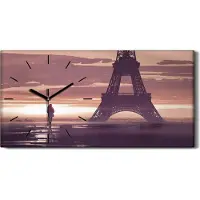 Coloray Küche Wohnzimmer Wand Leinwand Uhr 60x30 Paris Frau mit Blick auf Eiffelturm - schwarze Hände