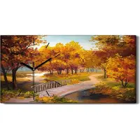 Coloray Wandbild Leinwand Bilder Wanduhr 60x30 Gemälde Park Bäume Herbst Blätter Brücken - schwarze Hände