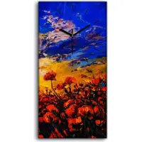 Coloray Wanduhr Bürouhr Leinwand Bild Quarz 30x60 Blume wiese bunte Himmel Landschafts - schwarze Hände