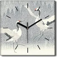 Coloray Uhr auf Leinwand 30x30 cm Wand Uhr Dekoration Wohnzimmer Segeltuch schwarze Hände -Japan Tiere Vögel