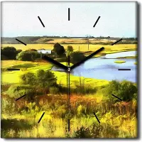 Coloray Uhr auf Leinwand 30x30 cm Wand Uhr Dekoration Wohnzimmer Segeltuch schwarze Hände -Moskau-Flusslandschaft.