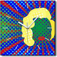 Coloray Uhr auf Leinwand 30x30 cm Wand Uhr Dekoration Wohnzimmer Segeltuch weiße Zeiger -Marilyn Frau Art.