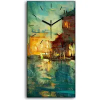 Coloray Wandkunst Leinwand Bild Uhr 30x60 Malerei Abstrakte Fluss Bauten Lichter - schwarze Hände
