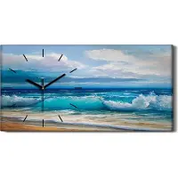 Coloray Küche Wohnzimmer Wand Leinwand Uhr 60x30 Malerei der Meereswellen Schaumstoff - schwarze Hände