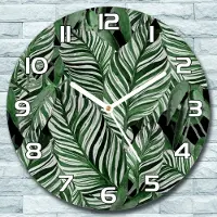 Coloray Wanduhr aus Glas Rund fi 30 Dunkle Tropenblätter Quarz Deko Wohnzimmer Büro