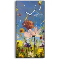 Coloray Wandbild Leinwand Bilder mit Uhr Geräuschlos 30x60 Ölgemälde Blumen wiese - weiße Hände