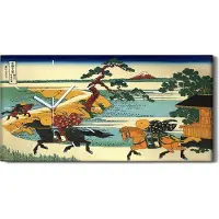 Coloray Wandbild Leinwand Bilder mit Uhr 60x30 Die Felder von Sekiya Hokusai Ukiyoe - weiße Hände