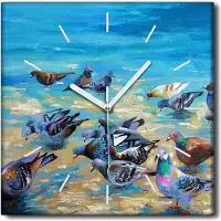 Coloray Uhr auf Leinwand 30x30 cm Wand Uhr Dekoration Wohnzimmer Segeltuch weiße Zeiger -Meer Strandküste.