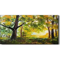Coloray Wanduhr Bürouhr Leinwand Bild Geräuschlos Kunstdruck 60x30 Bäume Wald grün - schwarze Hände