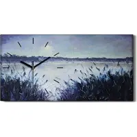 Coloray Dekor Leinwand Uhr Wandbilder Geräuschlos 60x30 Malerei See Himmel Nacht Kunst - schwarze Hände
