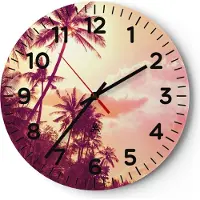 ARTTOR Wanduhr - Rund - Glasuhr - palme dschungel - 30x30cm - Schleichendes Uhrwerk - Lautlos - zum Aufhängen bereit - Dekoration Modern - Wanddekoration aus Glas - C4AR30x30-3994