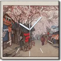 Coloray Uhr auf Leinwand 30x30 cm Wand Uhr Dekoration Wohnzimmer Segeltuch weiße Zeiger -Kirschbaumbahn.