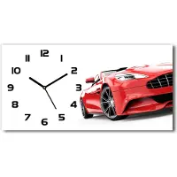 Tulup Wanduhr aus Glas – 60x30 cm - Glasbild - Glasuhr - Gehärtetes Glas - schwarze-zeiger - Sportwagen