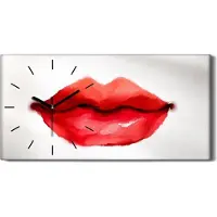 Coloray Leinwand Uhr Küche Wohnzimmer Bild 60x30 Kunst Sexy Lippen bunt Aquarellfarbe - schwarze Hände