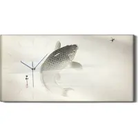 Coloray Küchenuhr Bürouhr Leinwand Uhr 60x30 Gemälde Asiatische Tier Fisch Koi Kunst - weiße Hände