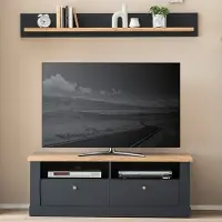Lomadox TV-Lowboard mit Wandboard in anthrazit mit Wotan Eiche Nb. CESENA-61, B/H/T ca. 150/170/45 cm