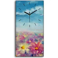 Coloray Leinwand Uhr Küche Wohnzimmer Bild 30x60 Gemälde Blumen Feld Wiese Himmel Kunst - schwarze Hände