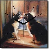 Coloray Uhr auf Leinwand 30x30 cm Wand Uhr Dekoration Wohnzimmer Segeltuch schwarze Hände -Tiere Katzen Vintage.