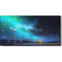 Coloray Leinwand Wanduhr Wandkunst Uhr Quarz 60x30 Nachtkulisse des Lieferwagens geparkt - weiße Hände