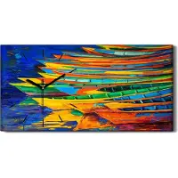 Coloray Leinwand Wanduhr Wandkunst Uhr 60x30 Foto Bild Malerei Boote wasser bunt - schwarze Hände