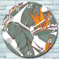 Coloray Wanduhr aus Glas Rund fi 30 Tropische Pflanzen Quarz Deko Wohnzimmer Büro