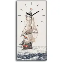Coloray Wandbild Leinwand Bilder mit Uhr 30x60 Gemälde Ozean Meere Wellen Schiffe Kunst - schwarze Hände