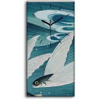 Coloray Wanduhr Bürouhr Leinwand Bild 30x60 Foto Bild Japanische Kunst Flug Fisch - schwarze Hände