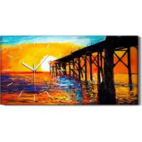 Coloray Küchenuhr Bürouhr Leinwand Uhr Quarz 60x30 Brücke Sonnenuntergang Sonne Himmel - weiße Hände