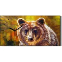 Coloray Wandbild Leinwand Bilder Wanduhr Geräuschlos 60x30 Ölgemälde Bär Tier Kunst - schwarze Hände
