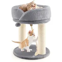 Goplus Katzenkratzbaum, Katzenbaum mit Abnehmbarem Katzenhaus aus Schwamm, Sisal-Säule, Hängende Kugel, Vertikales Design, Elegantes Außehen, Kletterbaum für Haus, Katzencafé, Geschäftsräume (Grau)