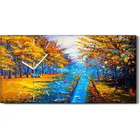 Coloray Leinwand Wanduhr Wandkunst Uhr Geräuschlos 60x30 Bäume Park Straße Herbst Natur - weiße Hände