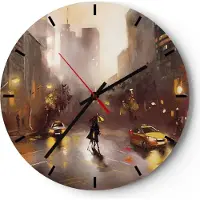 ARTTOR Wanduhr - Rund - Glasuhr - Manhattan Paar Straße - 40x40cm - Schleichendes Uhrwerk - Lautlos - zum Aufhängen bereit - Dekoration Modern - Wanddekoration aus Glas - C3AR40x40-4298