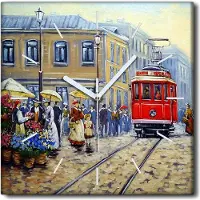 Coloray Uhr auf Leinwand 30x30 cm Wand Uhr Dekoration Wohnzimmer Segeltuch weiße Zeiger -Straßenbahnstadt.