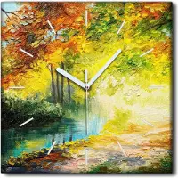 Coloray Uhr auf Leinwand 30x30 cm Wand Uhr Dekoration Wohnzimmer Segeltuch weiße Zeiger -Las Lake Landschaft.