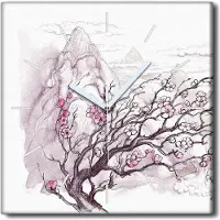 Coloray Uhr auf Leinwand 30x30 cm Wand Uhr Dekoration Wohnzimmer Segeltuch weiße Zeiger -Kunst Japan-Berge.