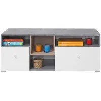 Masseno TV-Schrank GALIA 120 cm Fernsehschrank mit 2 Schubladen und Türen TV-Lowboard für Wohnzimmer Modern 120x45x45 cm Taupe / Weiß