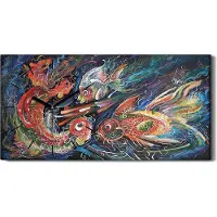 Coloray Wandbild Leinwand Bilder Wanduhr 60x30 Ein Gemälde über Meer Trio Fische - schwarze Hände
