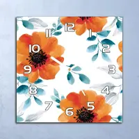 Coloray Deko Glasuhr Wanduhr 30x30 Aquarell Mohnblumen Quarz Küchenuhr Bürouhr