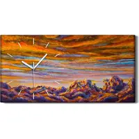 Coloray Wandbild Leinwand Bilder Wanduhr 60x30 Gelb orange Wolken über Bergen Malerei - weiße Hände