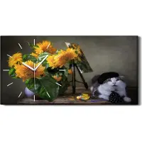 Coloray Wandbild Leinwand Bilder Wanduhr 60x30 Gemälde Blumen Tier Katze Kunst - weiße Hände